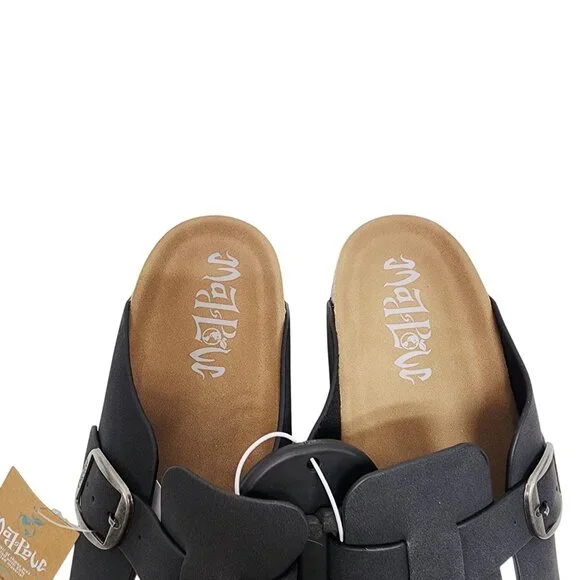 Malibu Womens Black Suede-Like Slip-On Buckle Sandals Size 10 Cork Footbed - Picture 4 of 5